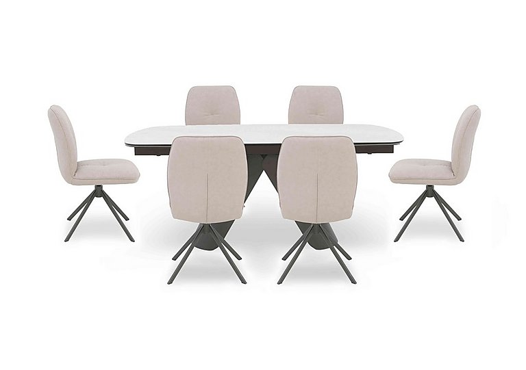 Perla Large Extending Dining Table and 6 Faux Leather Swivel Chairs