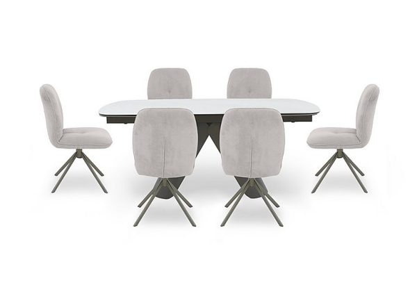 Perla Large Extending Dining Table and 4 Fabric Swivel Chairs