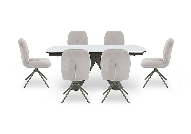 Perla Large Extending Dining Table and 6 Fabric Swivel Chairs