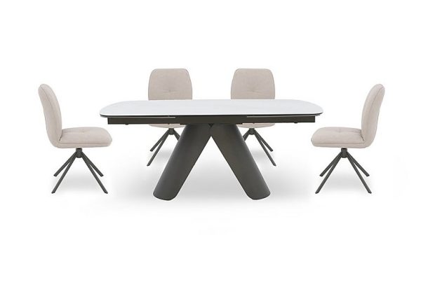 Perla Large Extending Dining Table and 4 Faux Leather Swivel Chairs