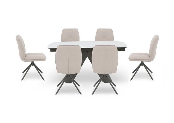 Perla Small Extending Dining Table and 6 Faux Leather Swivel Chairs