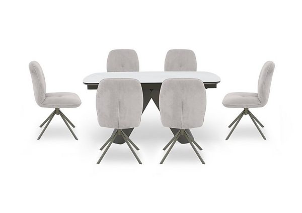 Perla Small Extending Dining Table and 6 Fabric Swivel Chairs