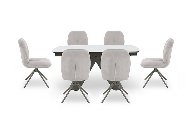 Perla Small Extending Dining Table and 6 Fabric Swivel Chairs