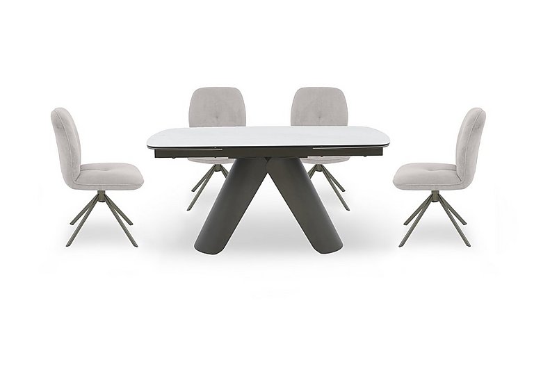 Perla Small Extending Dining Table and 4 Fabric Swivel Chairs