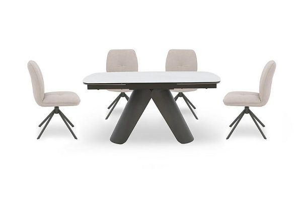 Perla Small Extending Dining Table and 4 Faux Leather Swivel Chairs