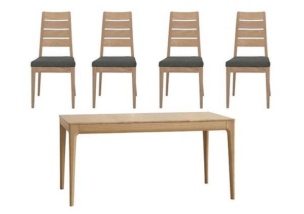 Ercol Romana Medium Extending Dining Table and 4 Slatted Chairs