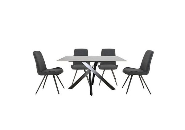 Samurai Compact Dining Table with White Ceramic Top and 4 Dark Grey Faux Leather Chairs