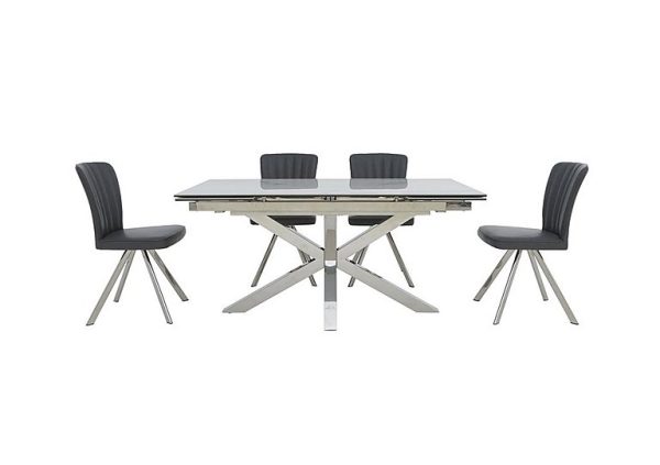 Vegas Extending Dining Table with 4 Faux Leather Swivel Chairs Set