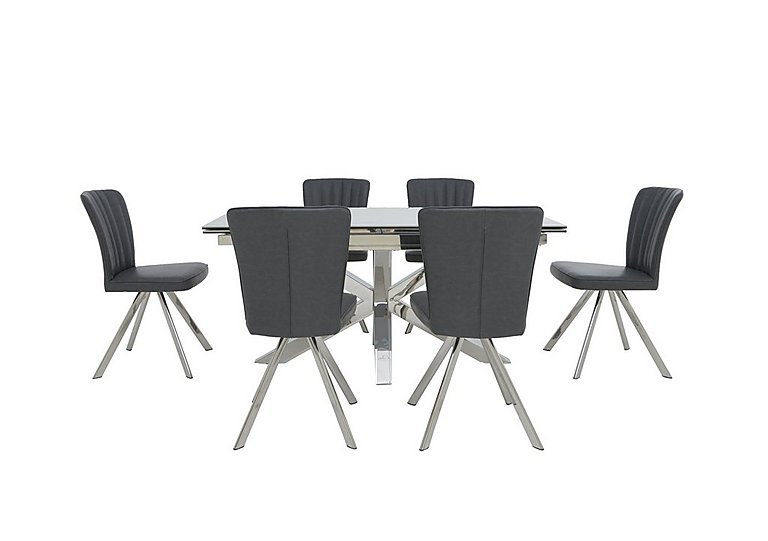 Vegas Extending Dining Table with 6 Faux Leather Swivel Chairs Set