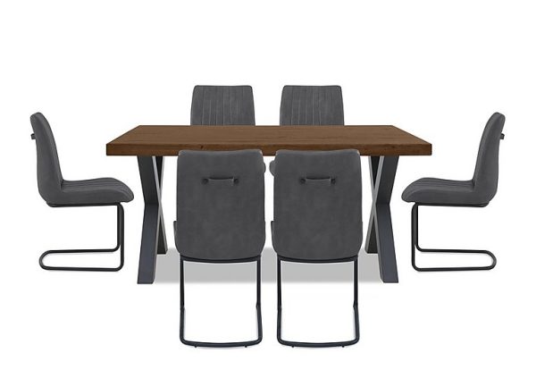 Bodahl Compact Terra Straight Edge Dining Table with X Shaped Legs and 6 Grey Chairs Desert