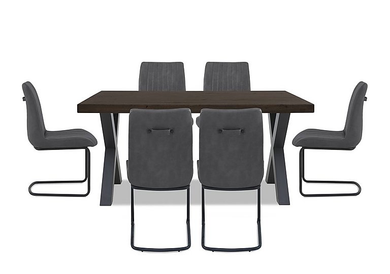 Bodahl Compact Terra Straight Edge Dining Table with X Shaped Legs and 6 Grey Chairs Smoked