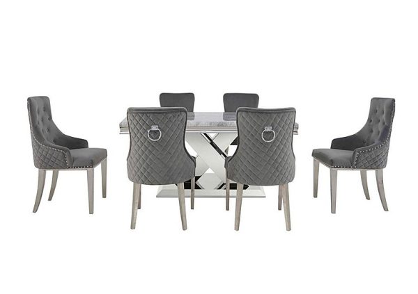 Dolce Small Dining Table and 4 Side Chairs and 2 Button Back Chairs Silver