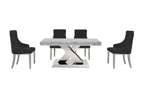 Dolce Small Dining Table and 4 Button Back Chairs Black