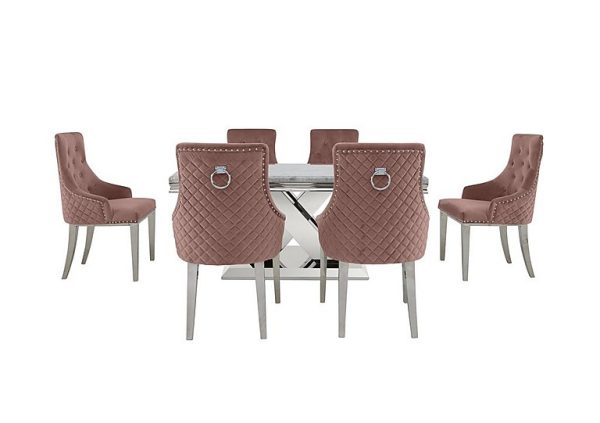 Dolce Small Dining Table and 4 Button Back Chairs Blush