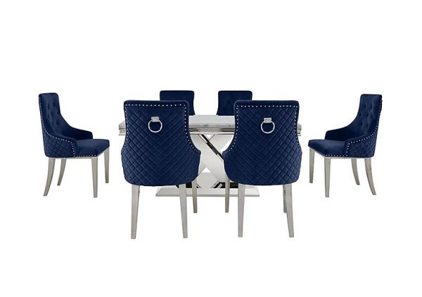 Dolce Small Dining Table and 6 Button Back Chairs Navy