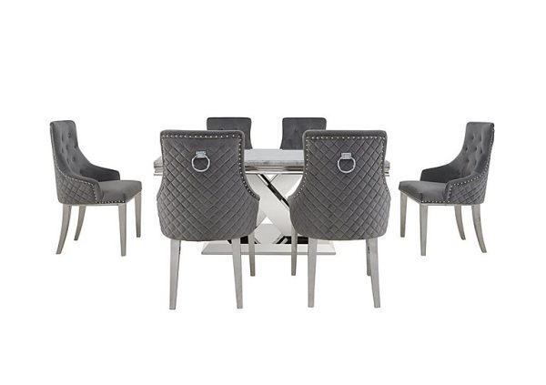 Dolce Small Dining Table and 4 Button Back Chairs Silver