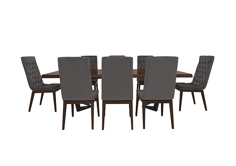 Palazzo 200cm Extending Dining Table in Silver Birch with 4 Capitonne Buttoned Chairs Aquos Dark Grey