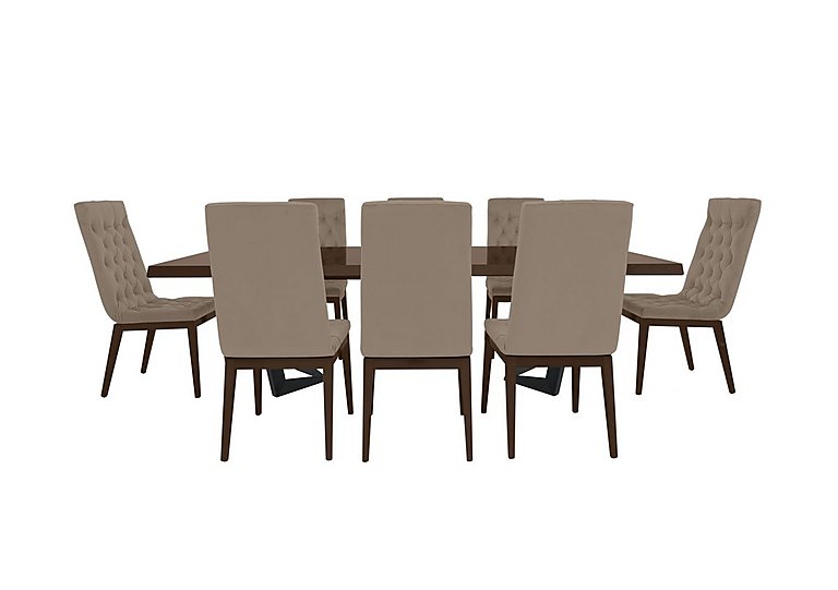 Palazzo 200cm Extending Dining Table in Silver Birch with 4 Capitonne Buttoned Chairs Aquos Taupe