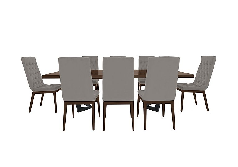 Palazzo 200cm Extending Dining Table in Silver Birch with 4 Capitonne Buttoned Chairs Scarlet Silver