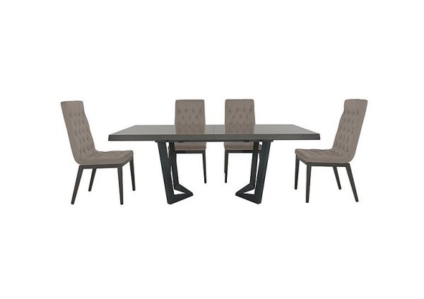 Palazzo 200cm Extending Dining Table in Silver Birch with 4 Capitonne Buttoned Chairs Scarlet Taupe