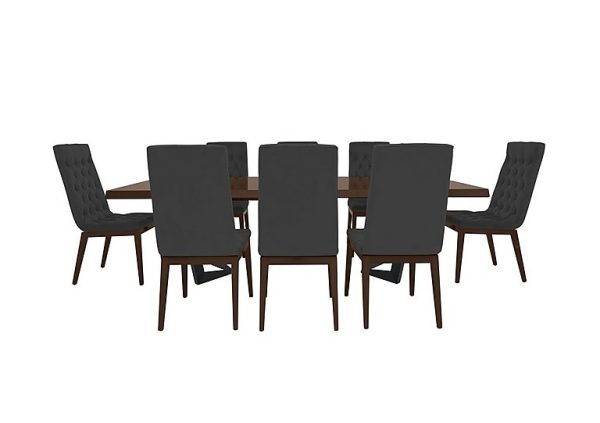 Palazzo 200cm Extending Dining Table in Silver Birch with 4 Capitonne Buttoned Chairs Scarlet Dark Grey