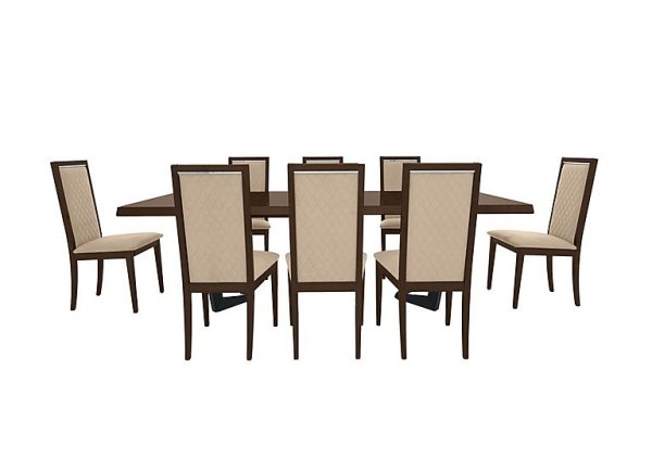 Palazzo 160cm Extending Dining Table in Dark Walnut with 8 Rombi Chairs Aquos Cream