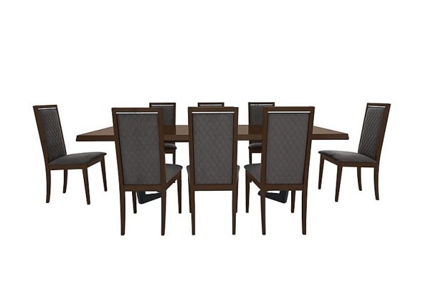 Palazzo 160cm Extending Dining Table in Dark Walnut with 8 Rombi Chairs Aquos Dark Grey