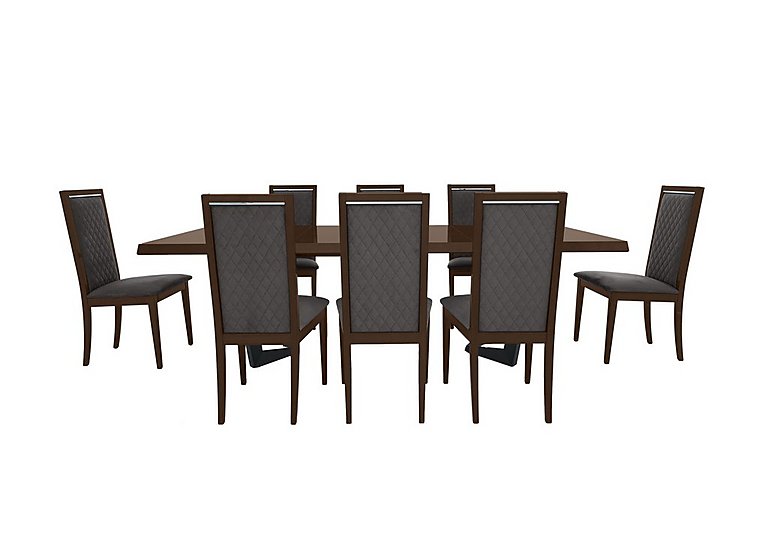 Palazzo 160cm Extending Dining Table in Dark Walnut with 8 Rombi Chairs Aquos Dark Grey