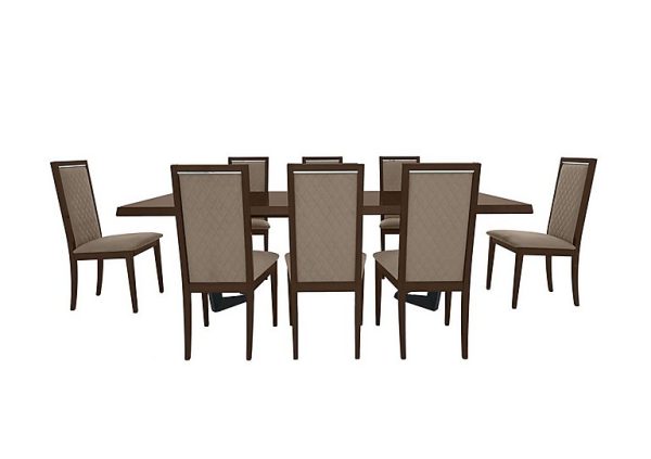 Palazzo 160cm Extending Dining Table in Dark Walnut with 8 Rombi Chairs Aquos Taupe