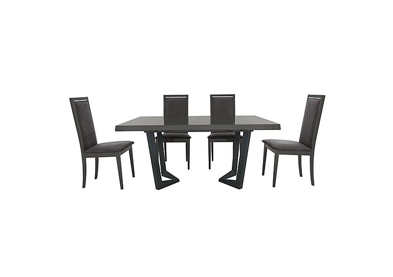 Palazzo 160cm Extending Dining Table in Silver Birch with 4 Rombi Chairs Aquos Dark Grey