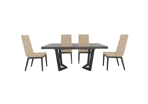 Palazzo 160cm Extending Dining Table in Silver Birch with 4 Capitonne Buttoned Chairs Aquos Cream