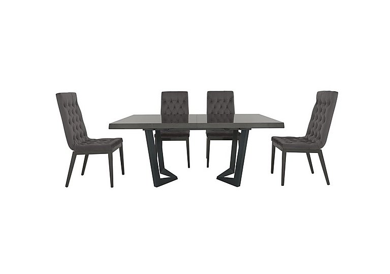 Palazzo 160cm Extending Dining Table in Silver Birch with 4 Capitonne Buttoned Chairs Aquos Dark Grey