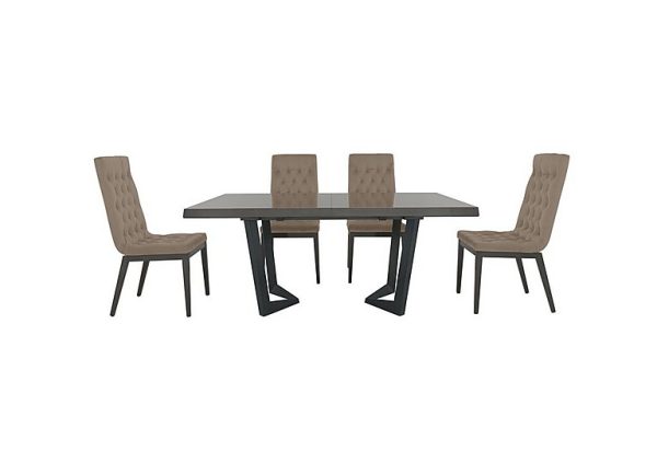 Palazzo 160cm Extending Dining Table in Silver Birch with 4 Capitonne Buttoned Chairs Aquos Taupe