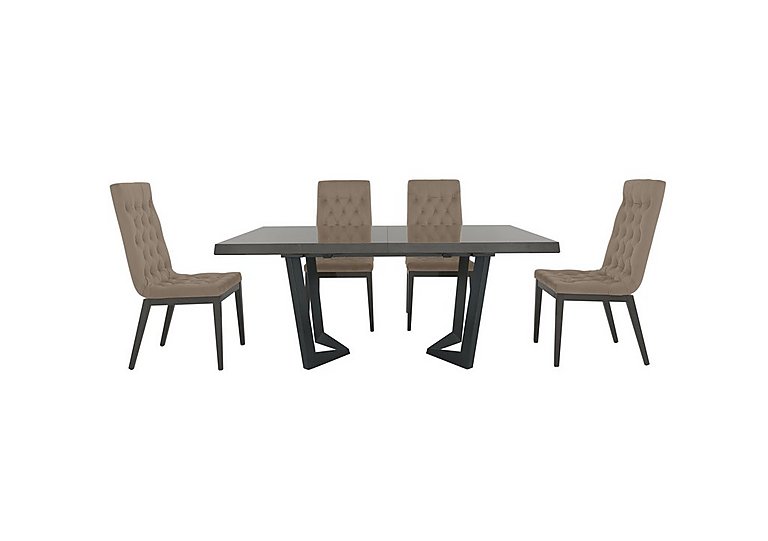 Palazzo 160cm Extending Dining Table in Silver Birch with 4 Capitonne Buttoned Chairs Aquos Taupe