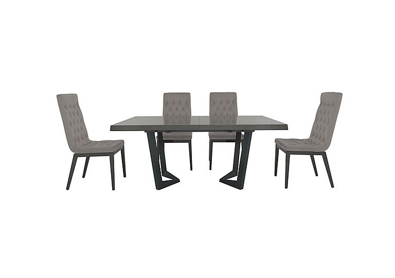 Palazzo 160cm Extending Dining Table in Silver Birch with 4 Capitonne Buttoned Chairs Scarlet Silver