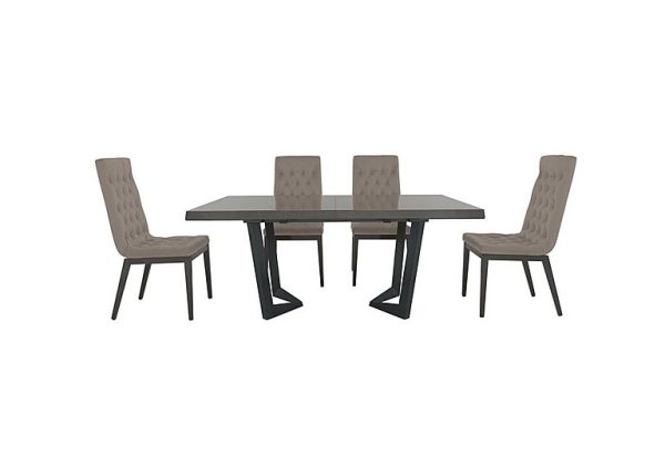 Palazzo 160cm Extending Dining Table in Silver Birch with 4 Capitonne Buttoned Chairs Scarlet Taupe