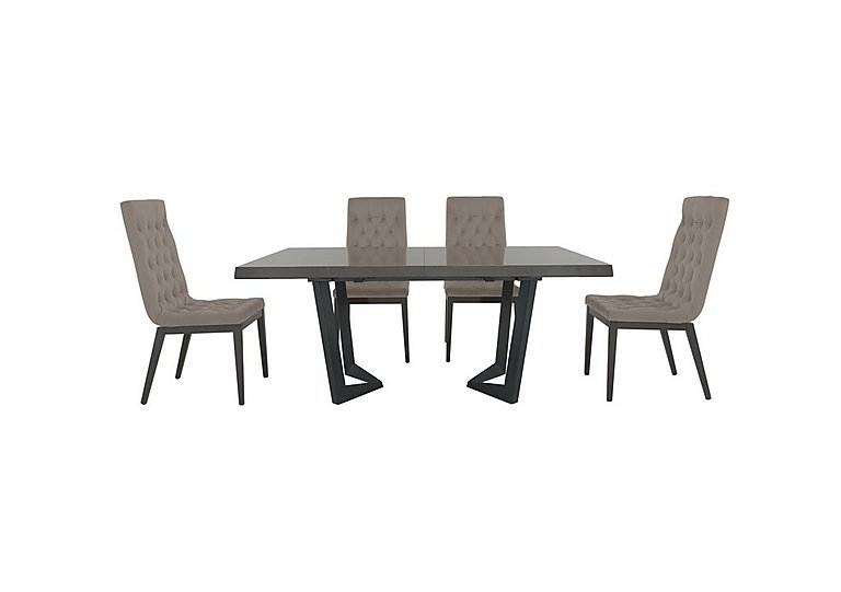 Palazzo 160cm Extending Dining Table in Silver Birch with 4 Capitonne Buttoned Chairs Scarlet Taupe