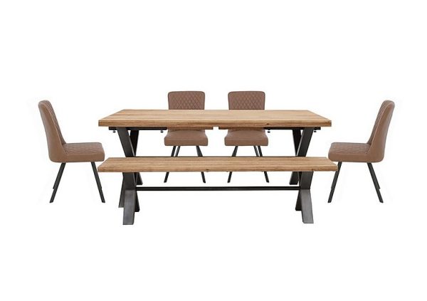 Earth Large Straight Edge Dining Table with a Large Bench and 4 Chairs Tan