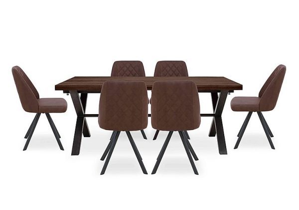 Mars Large Straight Edge Dining Table with 4 Faux Leather Swivel Chairs