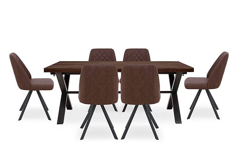 Mars Large Straight Edge Dining Table with 6 Faux Leather Swivel Chairs