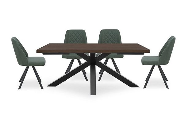 Mars Large Live Edge Dining Table with 4 Faux Leather Swivel Chairs Green