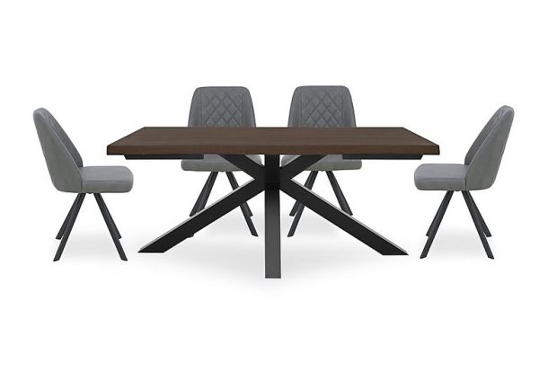 Mars Large Live Edge Dining Table with 4 Faux Leather Swivel Chairs Grey