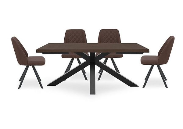 Mars Large Live Edge Dining Table with 4 Faux Leather Swivel Chairs