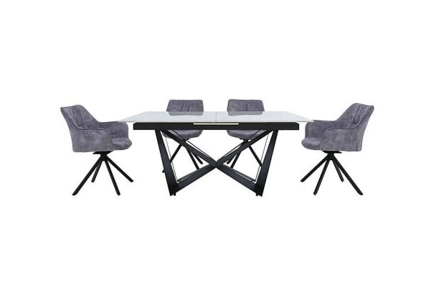 Marvel Black 160 cm Extending Dining Table and 4 Swivel Chairs Silver