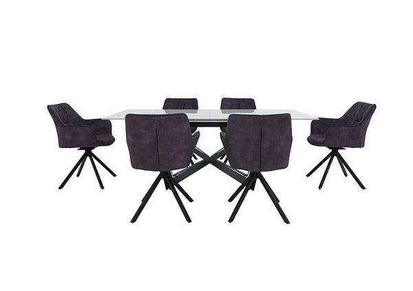 Marvel Black 200 cm Extending Dining Table and 6 Swivel Chairs Charcoal