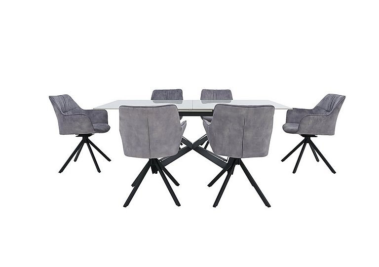 Marvel Black 200 cm Extending Dining Table and 6 Swivel Chairs Silver