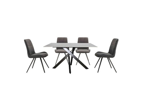 Samurai Compact Dining Table with White Ceramic Top and 4 Velvet Chairs Grey