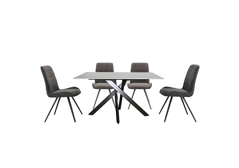 Samurai Compact Dining Table with White Ceramic Top and 6 Velvet Chairs Grey