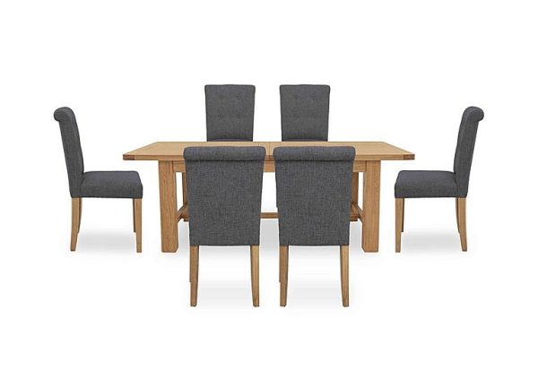 Augusta Large Rectangular Extending Dining Table and 6 Roll Back Upholstered Chairs Anthracite