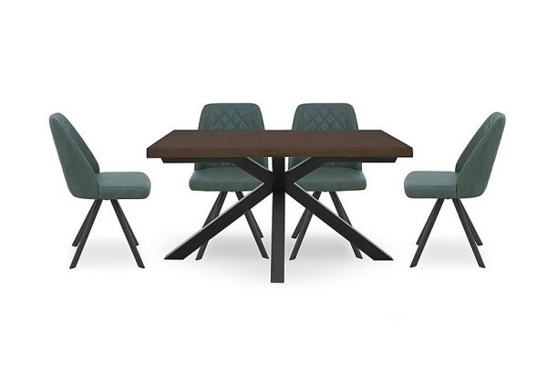 Mars Small Live Edge Dining Table with 4 Faux Leather Swivel Chairs Green